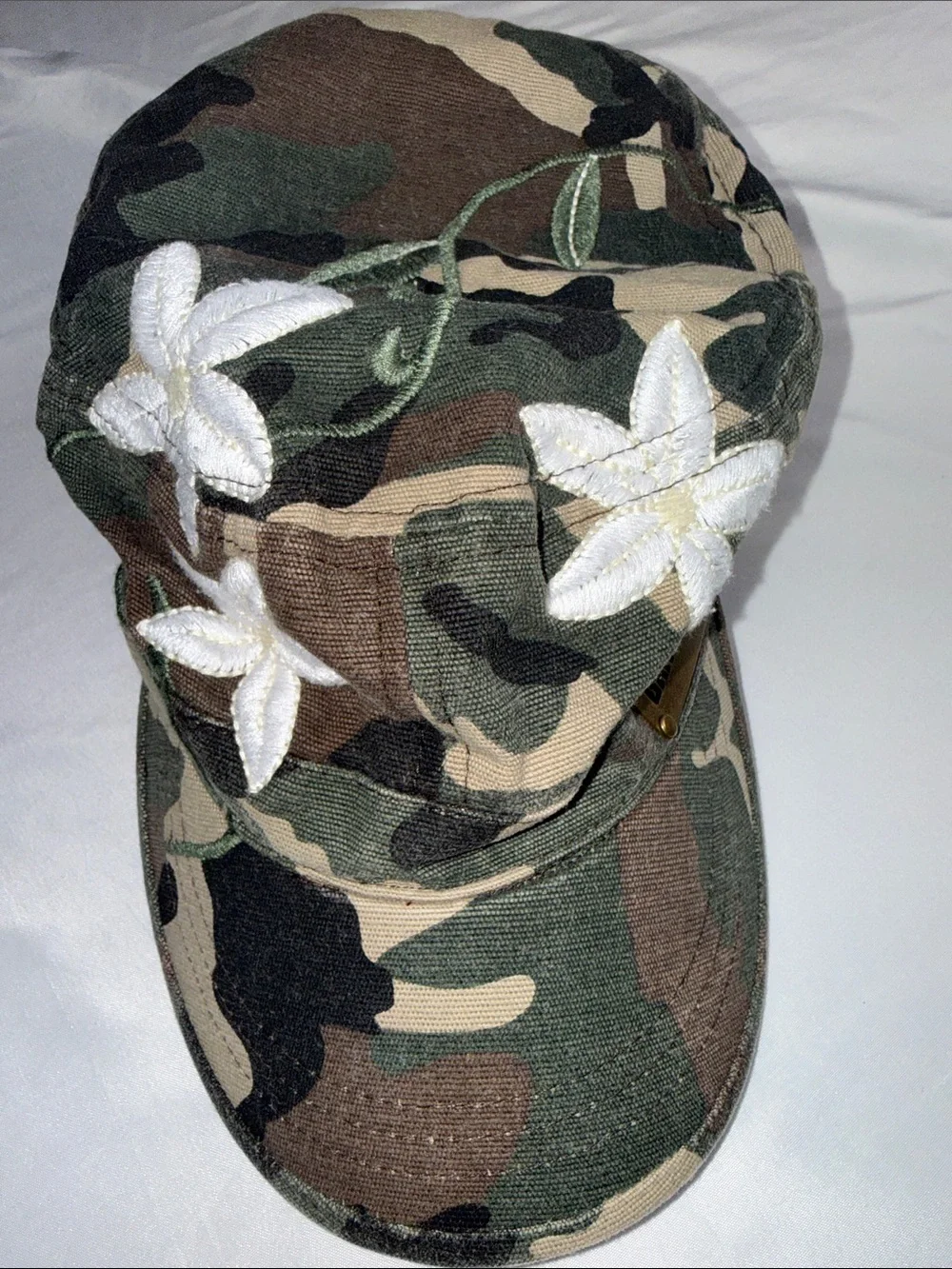 Gander Mountain Olive Green Camouflage Cadet Cap with White Floral Patch